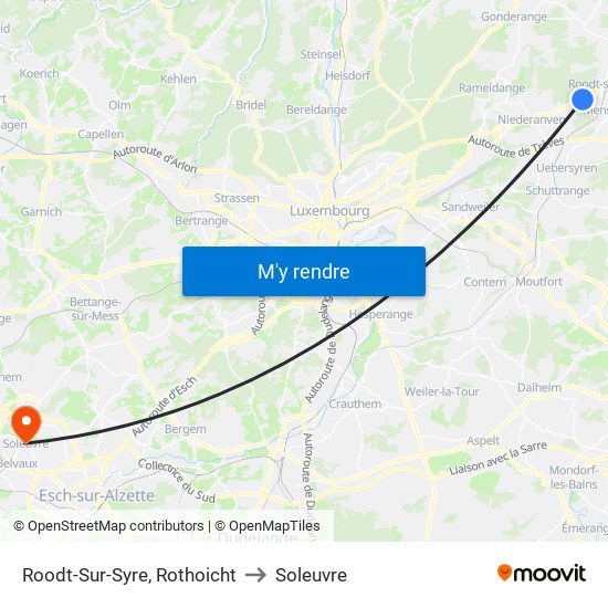 Roodt-Sur-Syre, Rothoicht to Soleuvre map