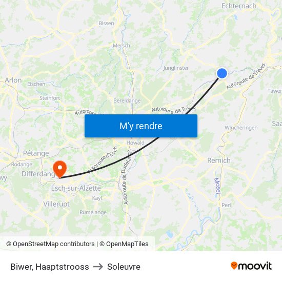 Biwer, Haaptstrooss to Soleuvre map
