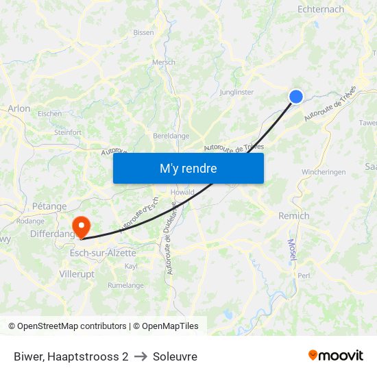 Biwer, Haaptstrooss 2 to Soleuvre map