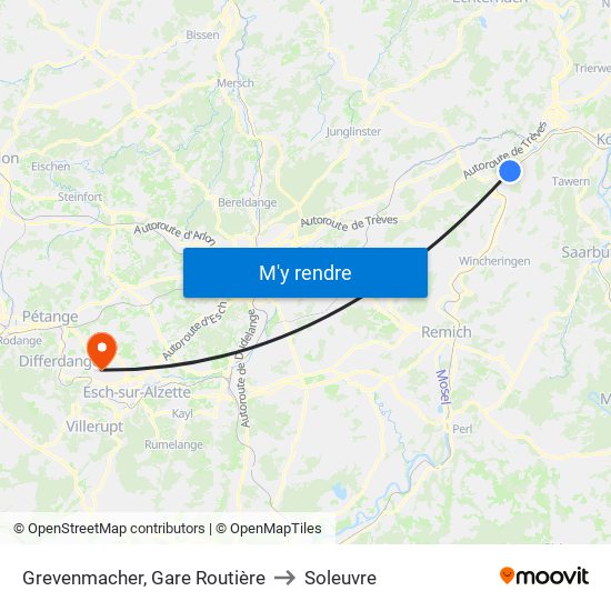 Grevenmacher, Gare Routière to Soleuvre map