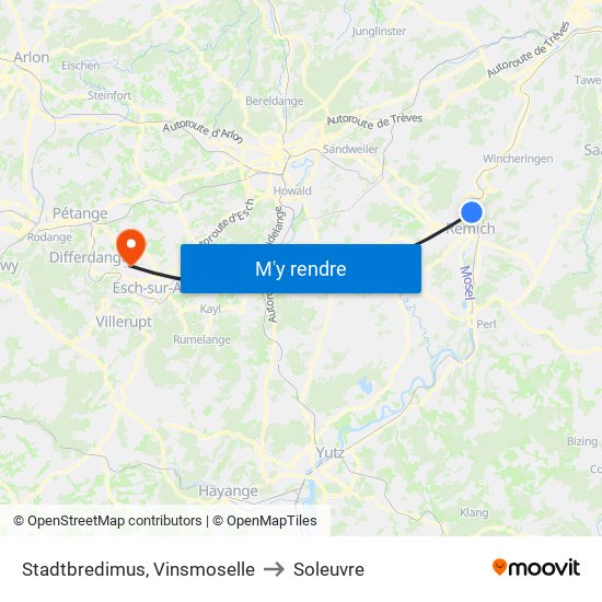 Stadtbredimus, Vinsmoselle to Soleuvre map