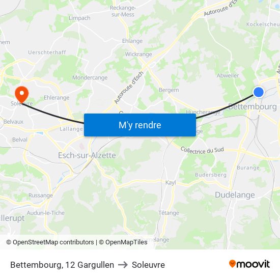 Bettembourg, 12 Gargullen to Soleuvre map