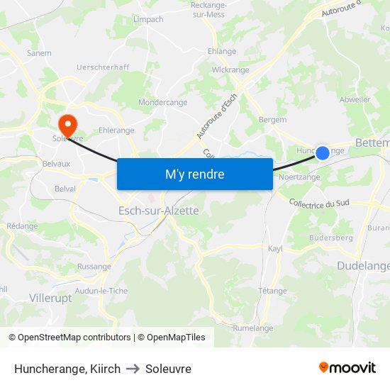 Huncherange, Kiirch to Soleuvre map