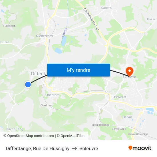 Differdange, Rue De Hussigny to Soleuvre map