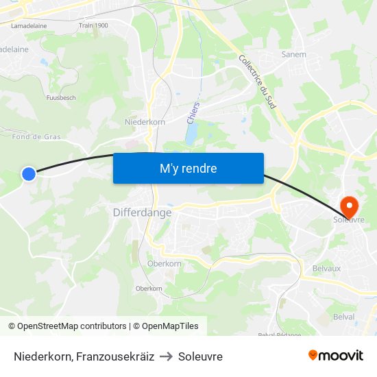 Niederkorn, Franzousekräiz to Soleuvre map