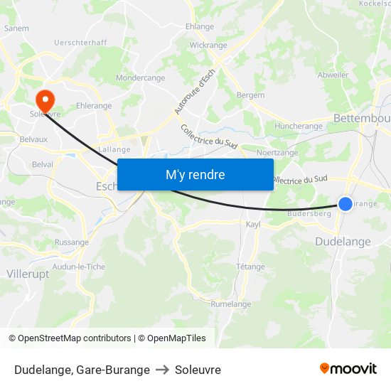 Dudelange, Gare-Burange to Soleuvre map