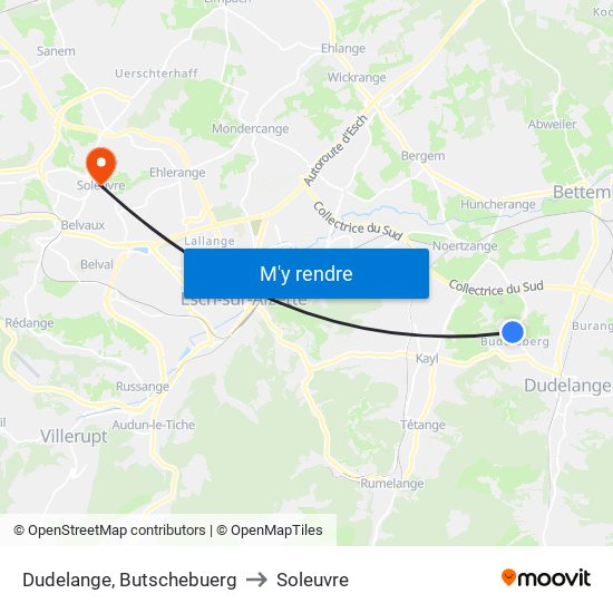 Dudelange, Butschebuerg to Soleuvre map