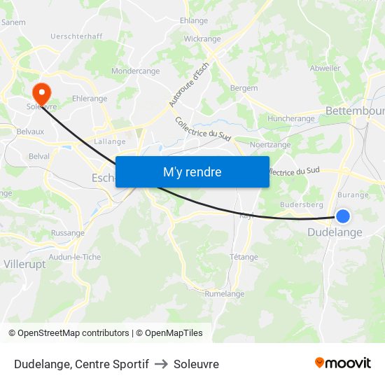 Dudelange, Centre Sportif to Soleuvre map