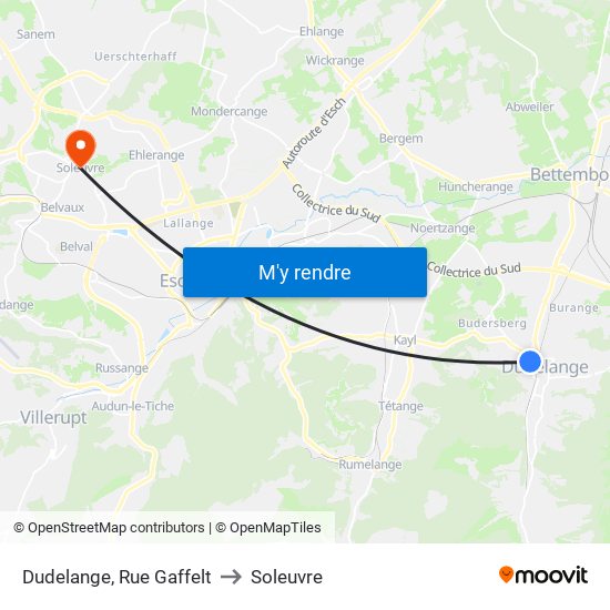 Dudelange, Rue Gaffelt to Soleuvre map