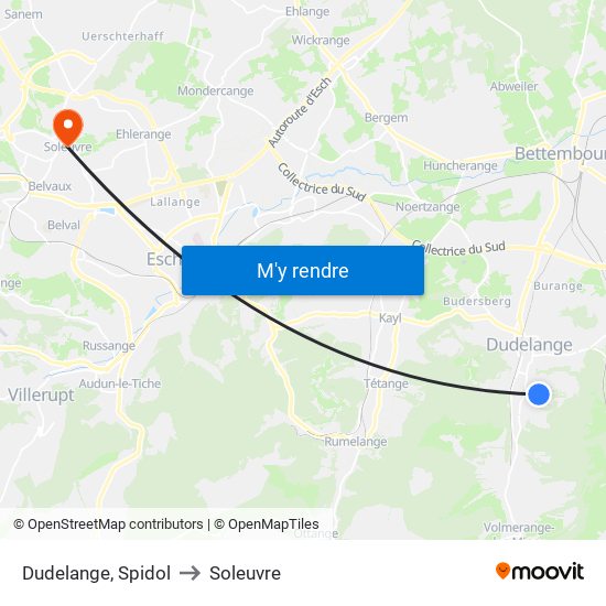 Dudelange, Spidol to Soleuvre map