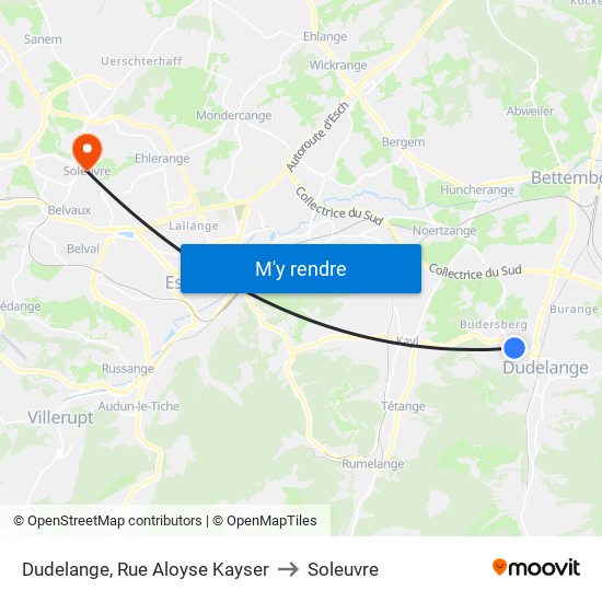 Dudelange, Rue Aloyse Kayser to Soleuvre map