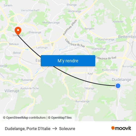 Dudelange, Porte D'Italie to Soleuvre map