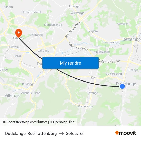 Dudelange, Rue Tattenberg to Soleuvre map