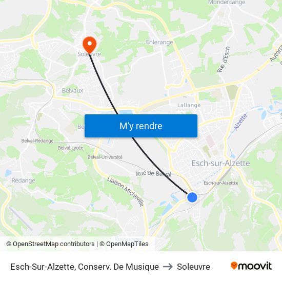 Esch-Sur-Alzette, Conserv. De Musique to Soleuvre map