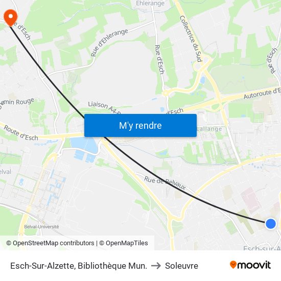 Esch-Sur-Alzette, Bibliothèque Mun. to Soleuvre map