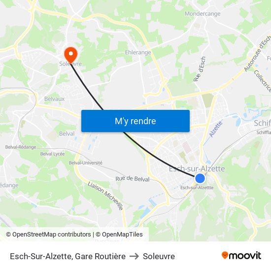 Esch-Sur-Alzette, Gare Routière to Soleuvre map