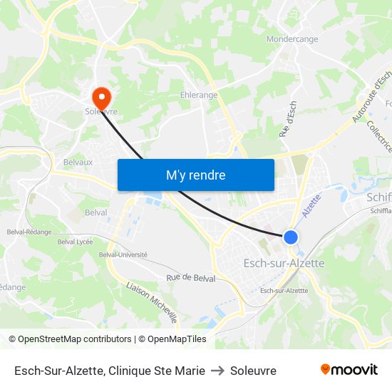 Esch-Sur-Alzette, Clinique Ste Marie to Soleuvre map
