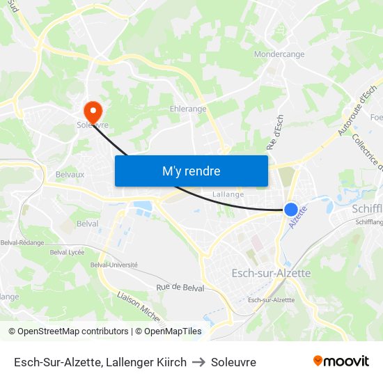 Esch-Sur-Alzette, Lallenger Kiirch to Soleuvre map