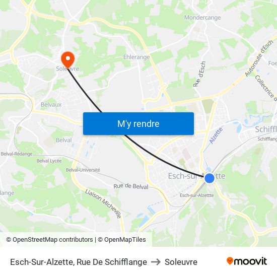 Esch-Sur-Alzette, Rue De Schifflange to Soleuvre map