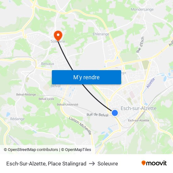 Esch-Sur-Alzette, Place Stalingrad to Soleuvre map