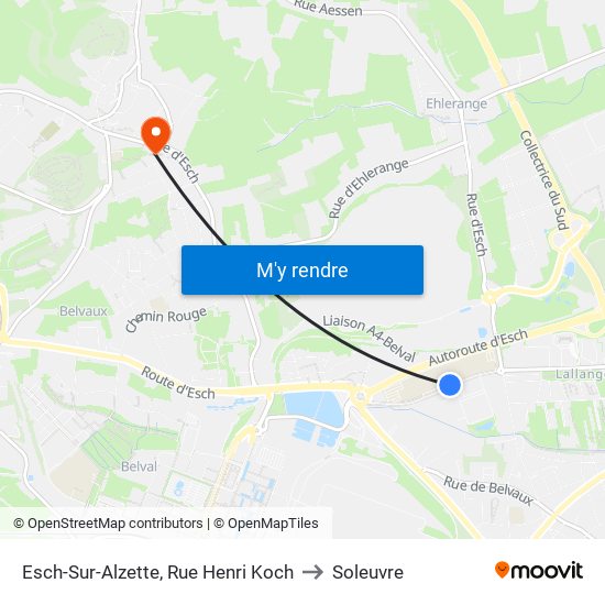 Esch-Sur-Alzette, Rue Henri Koch to Soleuvre map