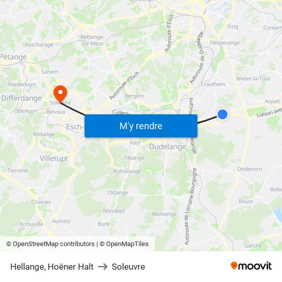 Hellange, Hoëner Halt to Soleuvre map