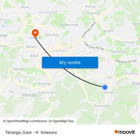 Tétange, Gare to Soleuvre map