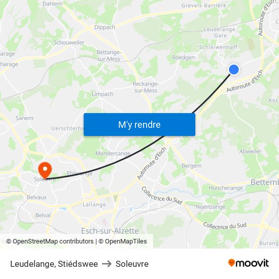 Leudelange, Stiédswee to Soleuvre map