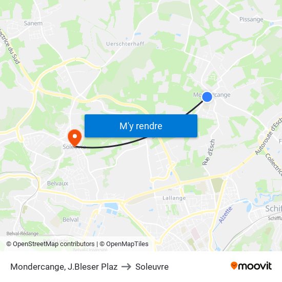 Mondercange, J.Bleser Plaz to Soleuvre map