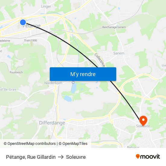 Pétange, Rue Gillardin to Soleuvre map