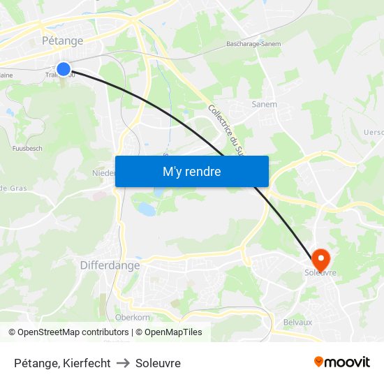 Pétange, Kierfecht to Soleuvre map