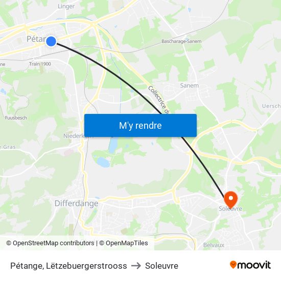 Pétange, Lëtzebuergerstrooss to Soleuvre map
