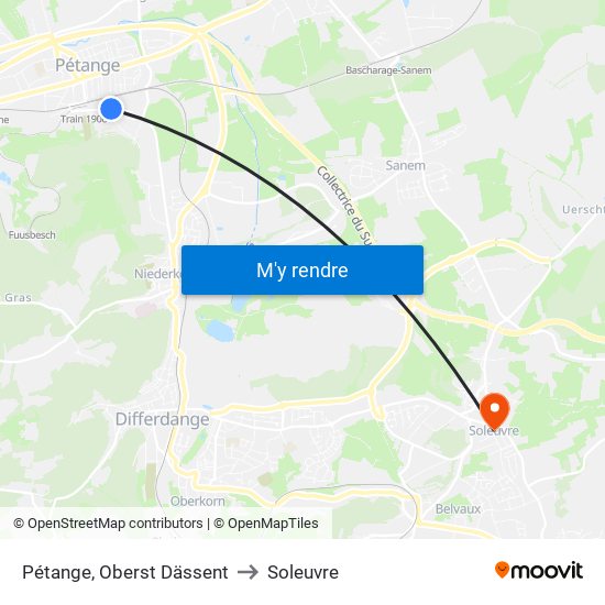 Pétange, Oberst Dässent to Soleuvre map