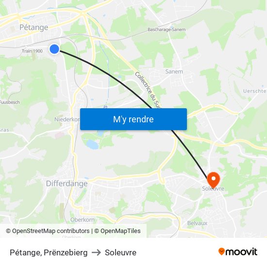 Pétange, Prënzebierg to Soleuvre map