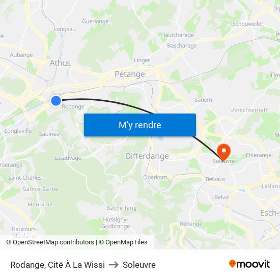 Rodange, Cité À La Wissi to Soleuvre map