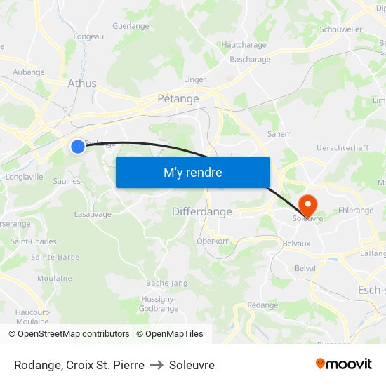 Rodange, Croix St. Pierre to Soleuvre map
