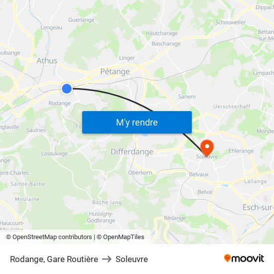 Rodange, Gare Routière to Soleuvre map