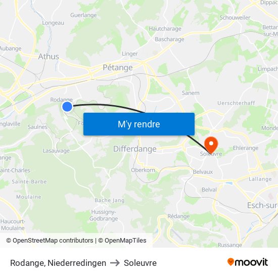 Rodange, Niederredingen to Soleuvre map