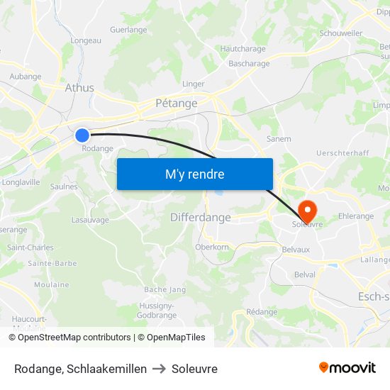 Rodange, Schlaakemillen to Soleuvre map