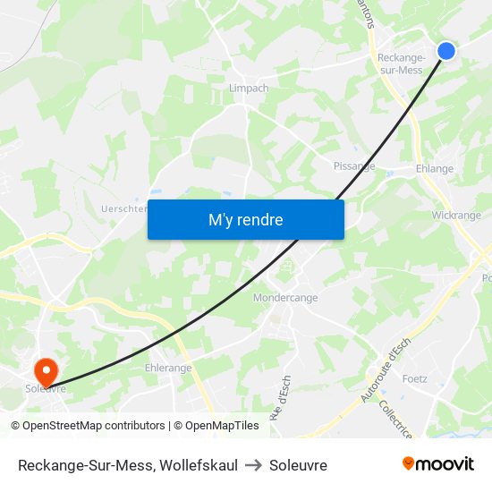 Reckange-Sur-Mess, Wollefskaul to Soleuvre map