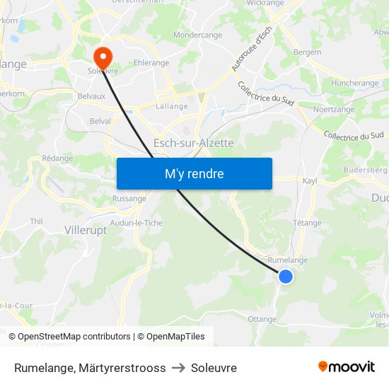 Rumelange, Märtyrerstrooss to Soleuvre map