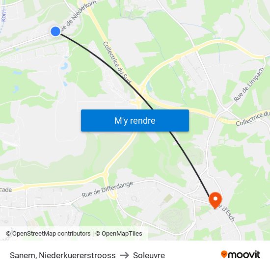 Sanem, Niederkuererstrooss to Soleuvre map