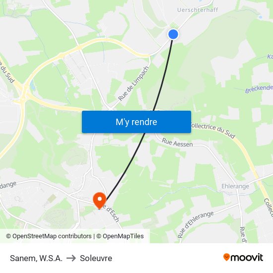 Sanem, W.S.A. to Soleuvre map