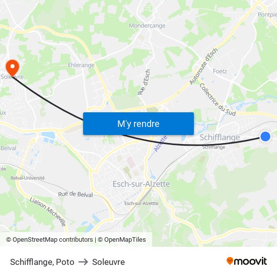 Schifflange, Poto to Soleuvre map