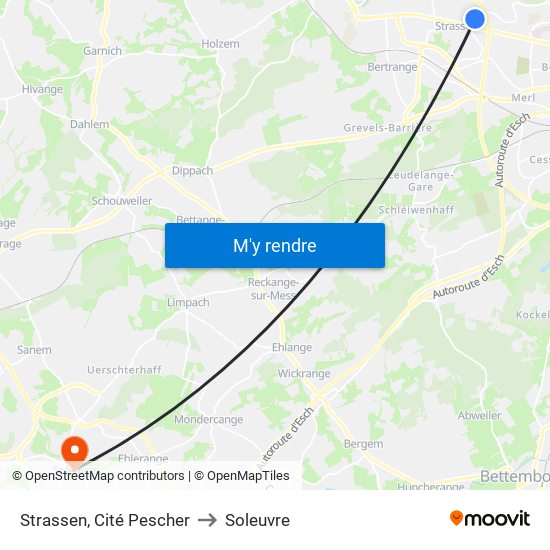 Strassen, Cité Pescher to Soleuvre map