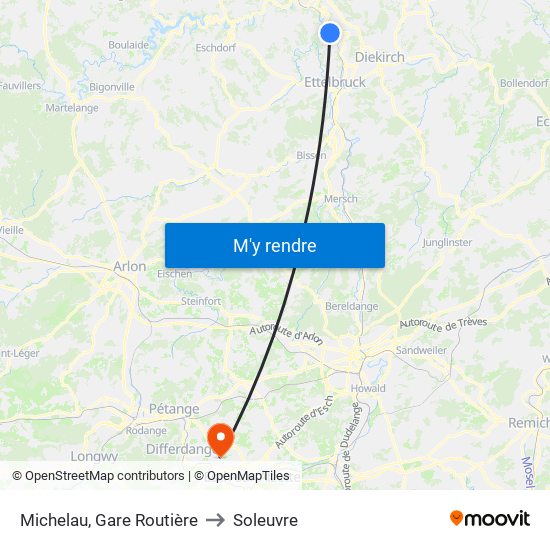 Michelau, Gare Routière to Soleuvre map