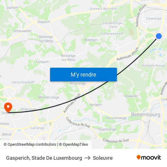 Gasperich, Stade De Luxembourg to Soleuvre map