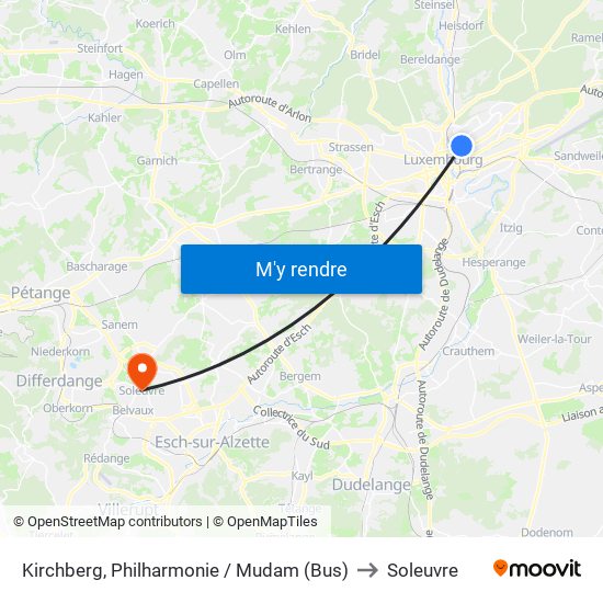 Kirchberg, Philharmonie / Mudam (Bus) to Soleuvre map