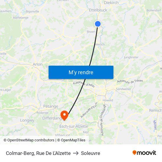 Colmar-Berg, Rue De L'Alzette to Soleuvre map