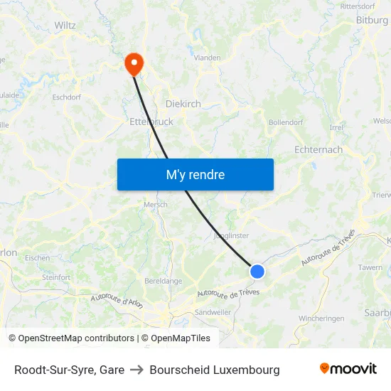 Roodt-Sur-Syre, Gare to Bourscheid Luxembourg map